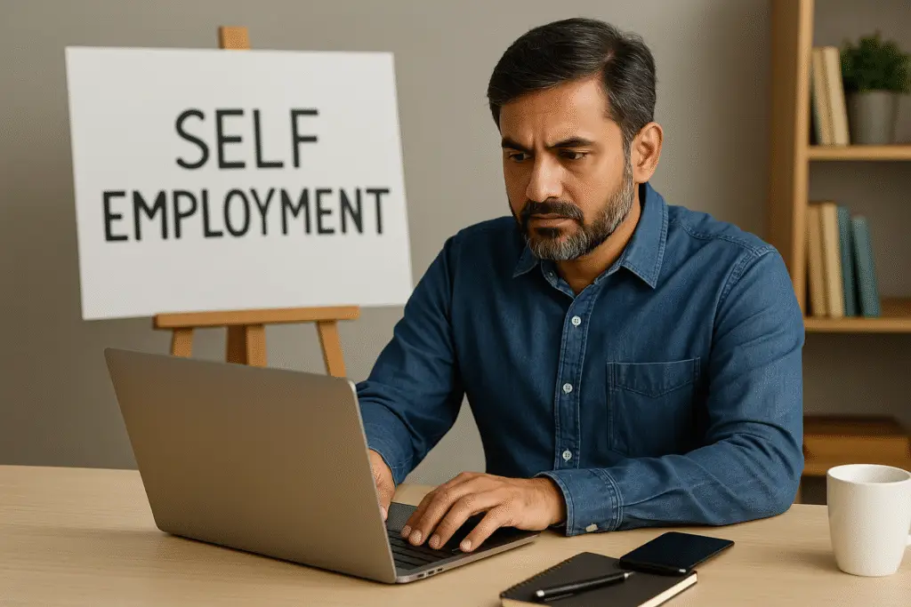 Indian man sitting by a window with a laptop, reflecting on new beginnings after job loss, symbolizing hope and resilience.
